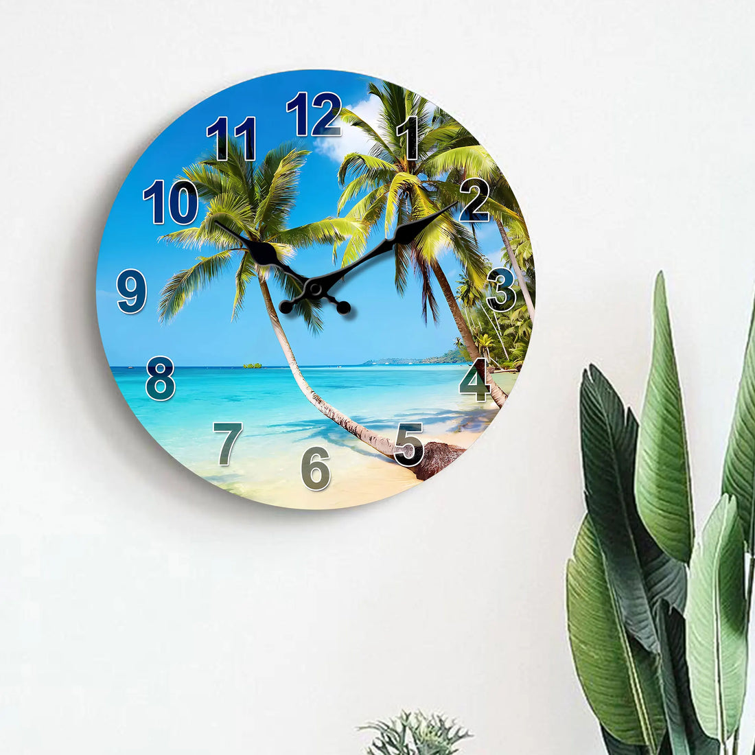 Tropical Blue Sky with Beach and Palm Trees Wall Clock