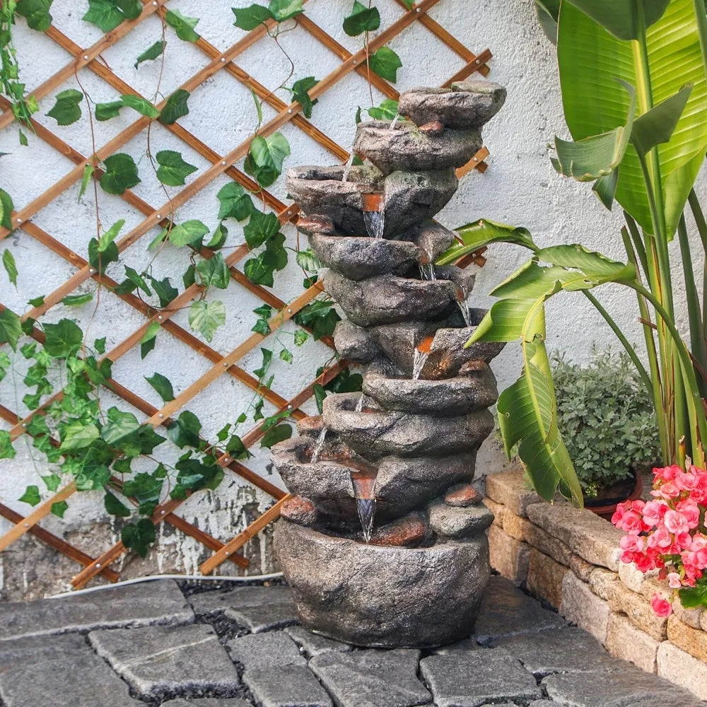 10-Tier Cascading Outdoor Rock Waterfall