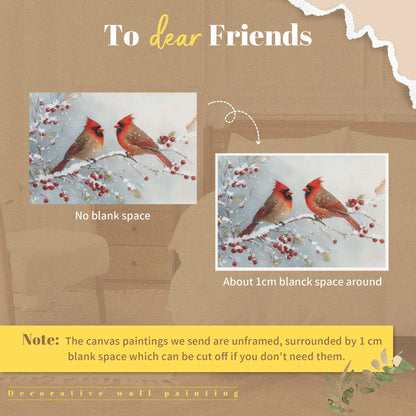 Botanical Canvas Wall Art Featuring Two Cardinals