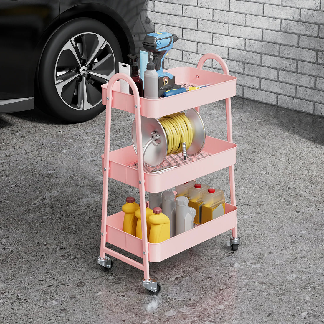 JHK 3-Tier Metal Kitchen Cart with Lockable Wheels