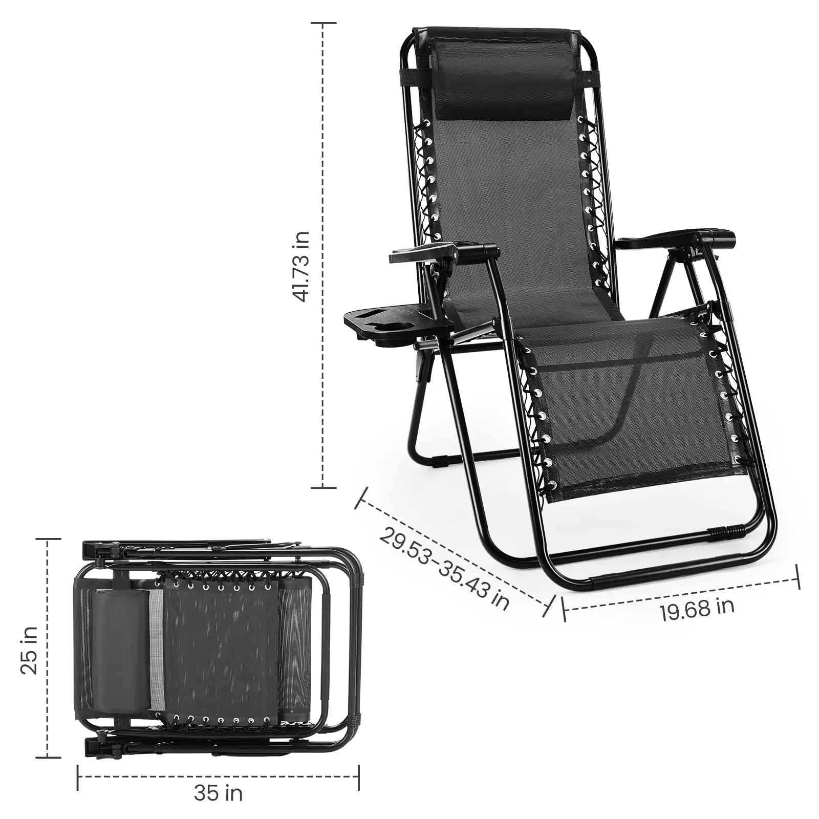 JHK Zero Gravity Portable Recliner Lounge Chairs with Cup Holder