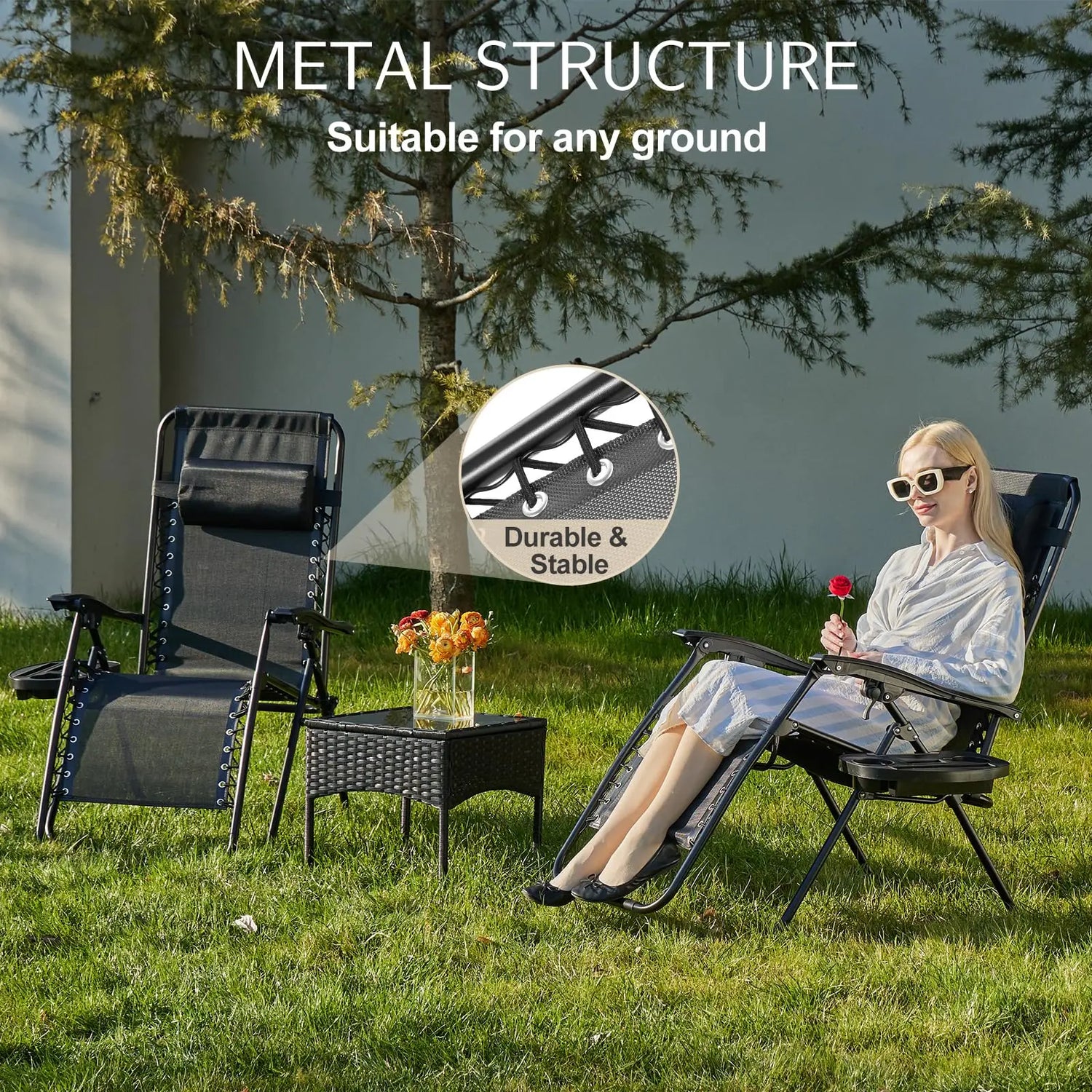 JHK Zero Gravity Portable Recliner Lounge Chairs with Cup Holder