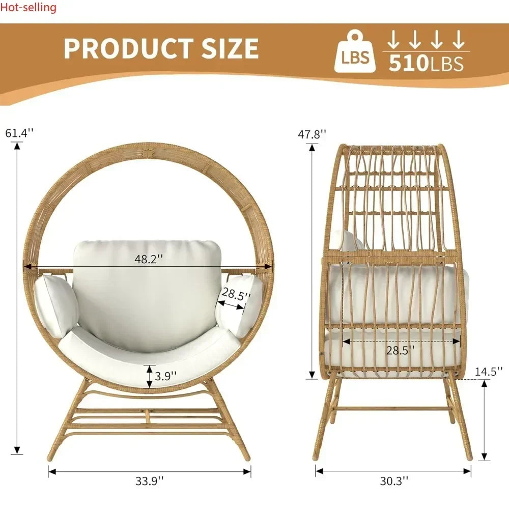 Oversized Rattan Egg Chair with Thick Cushions