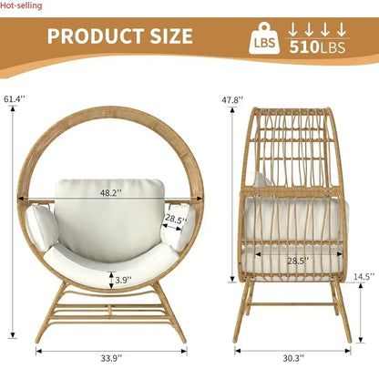 Oversized Rattan Egg Chair with Thick Cushions