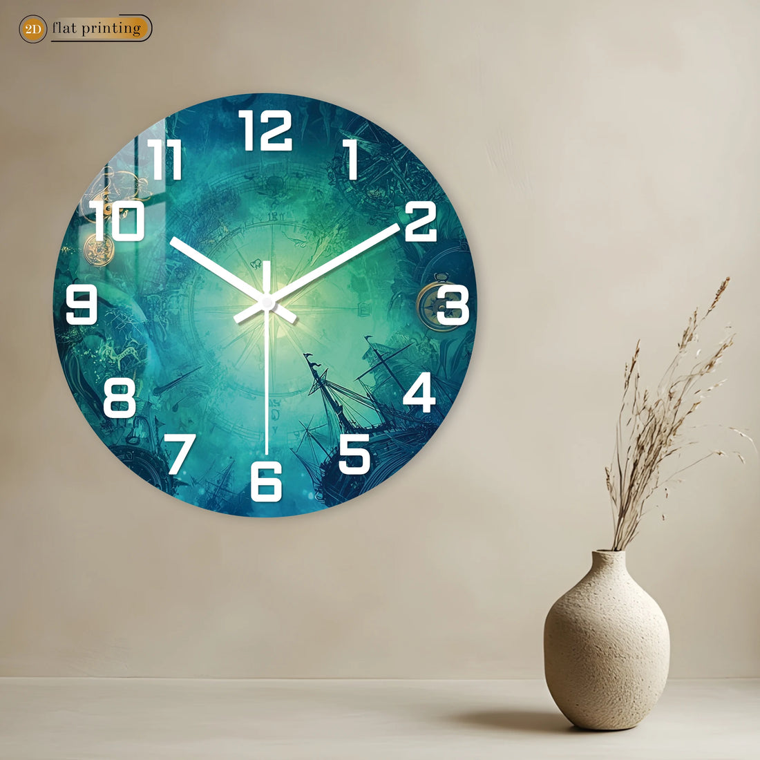 Vintage Nautical Compass &amp; Ship Design Wall Clock