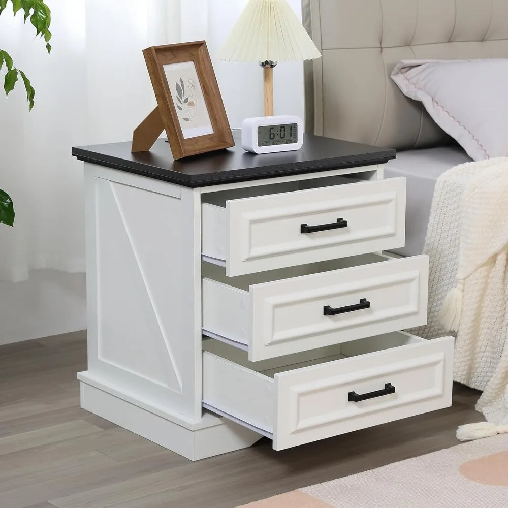Set of 2 Farmhouse Night Stands with Charging Station