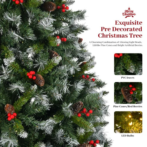 9 Foot Pre-Lit Pre-Decorated Pine Hinged Christmas Tree