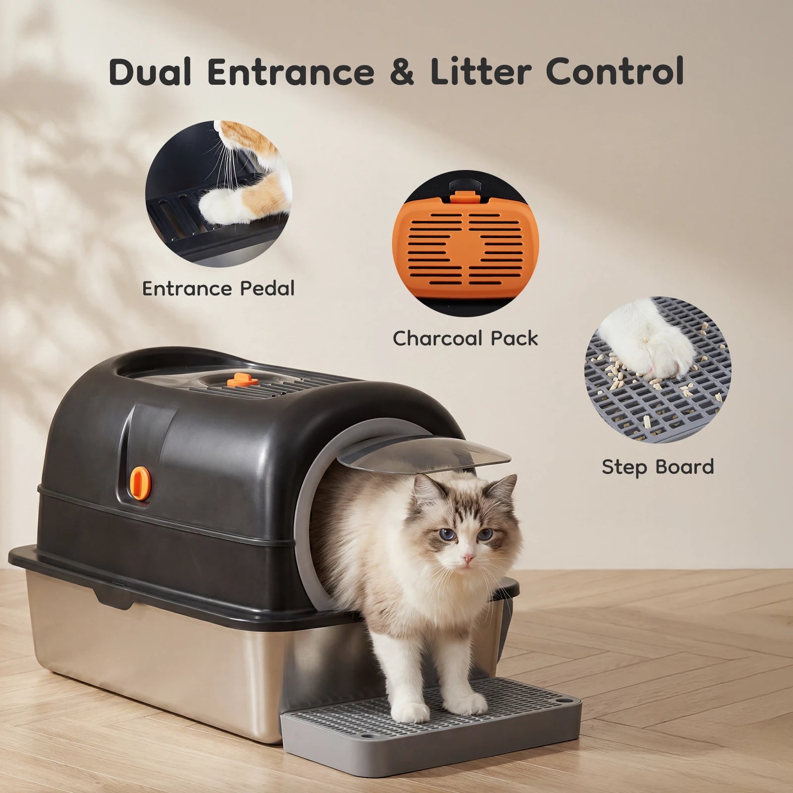 JHK 24 Inch Fully Enclosed Stainless Steel Cat Litter Box