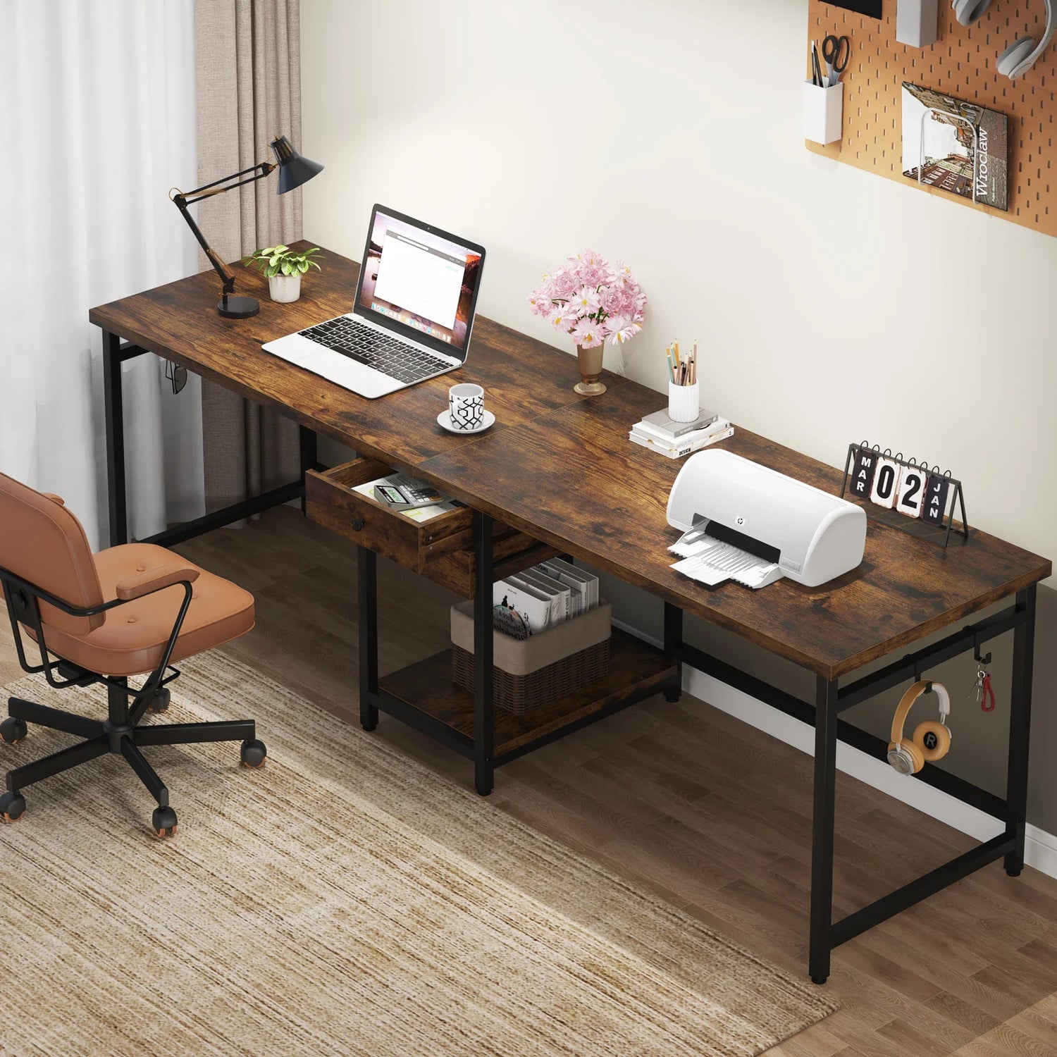 Tribesigns Two Person Desk with 2 Drawers