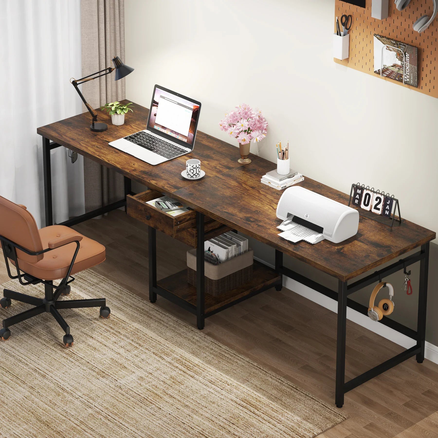 Tribesigns Two Person Desk with 2 Drawers