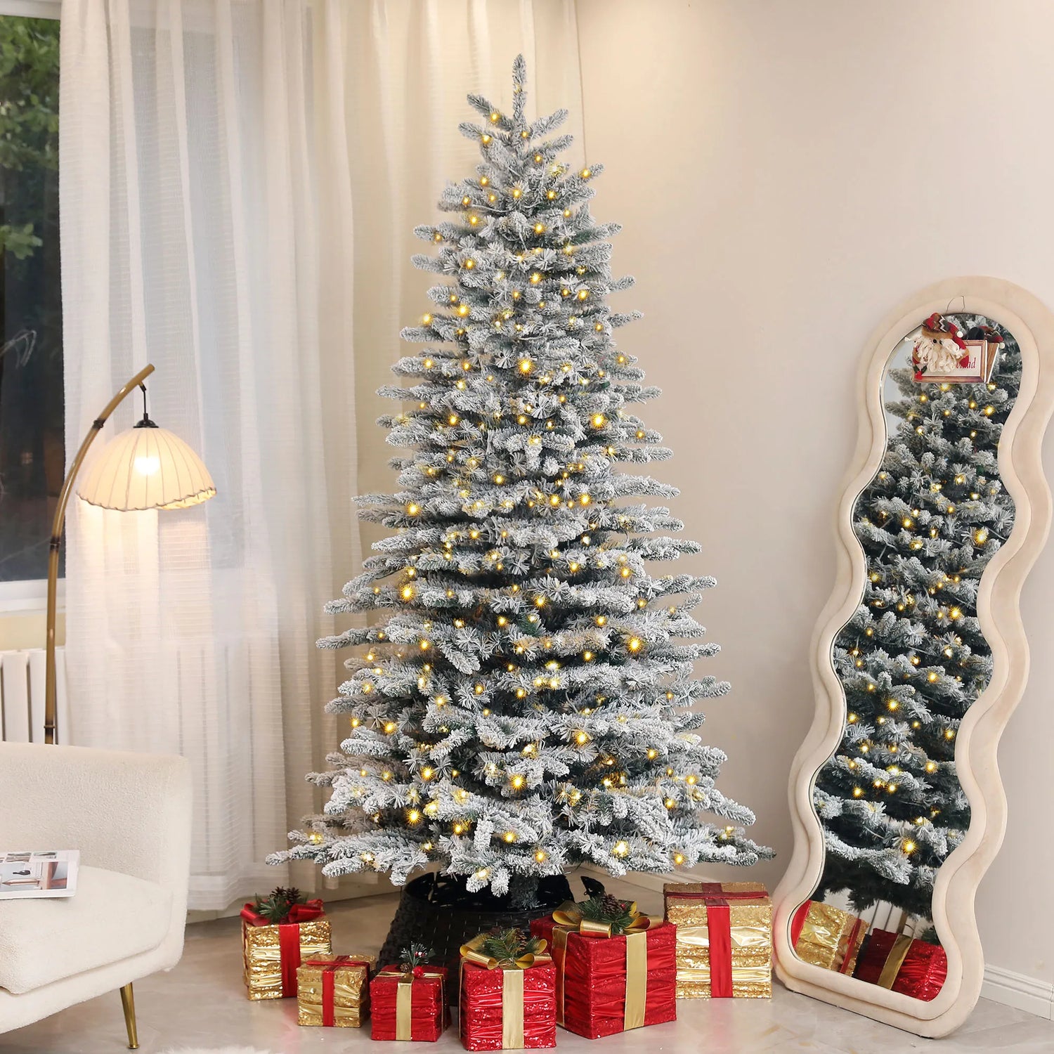 6.5-Foot Pre-Lit Artificial Christmas Tree with Snow Flocked Branches