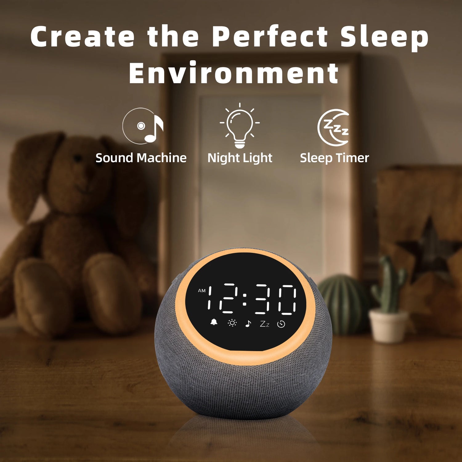 White Noise Alarm Clock with Night Light and Sleep Timer