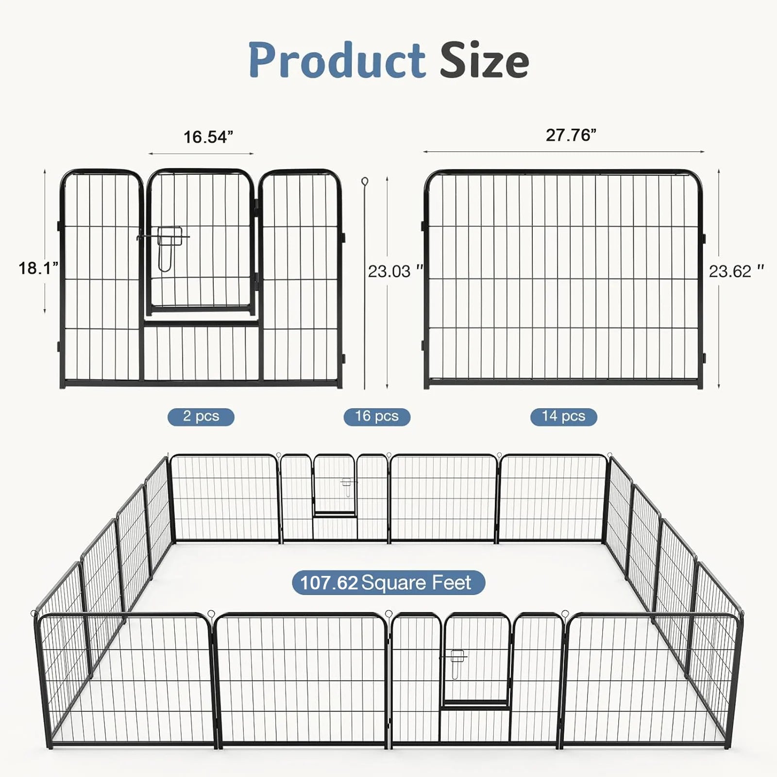 JHK 16 Panel Foldable Metal Dog Playpen
