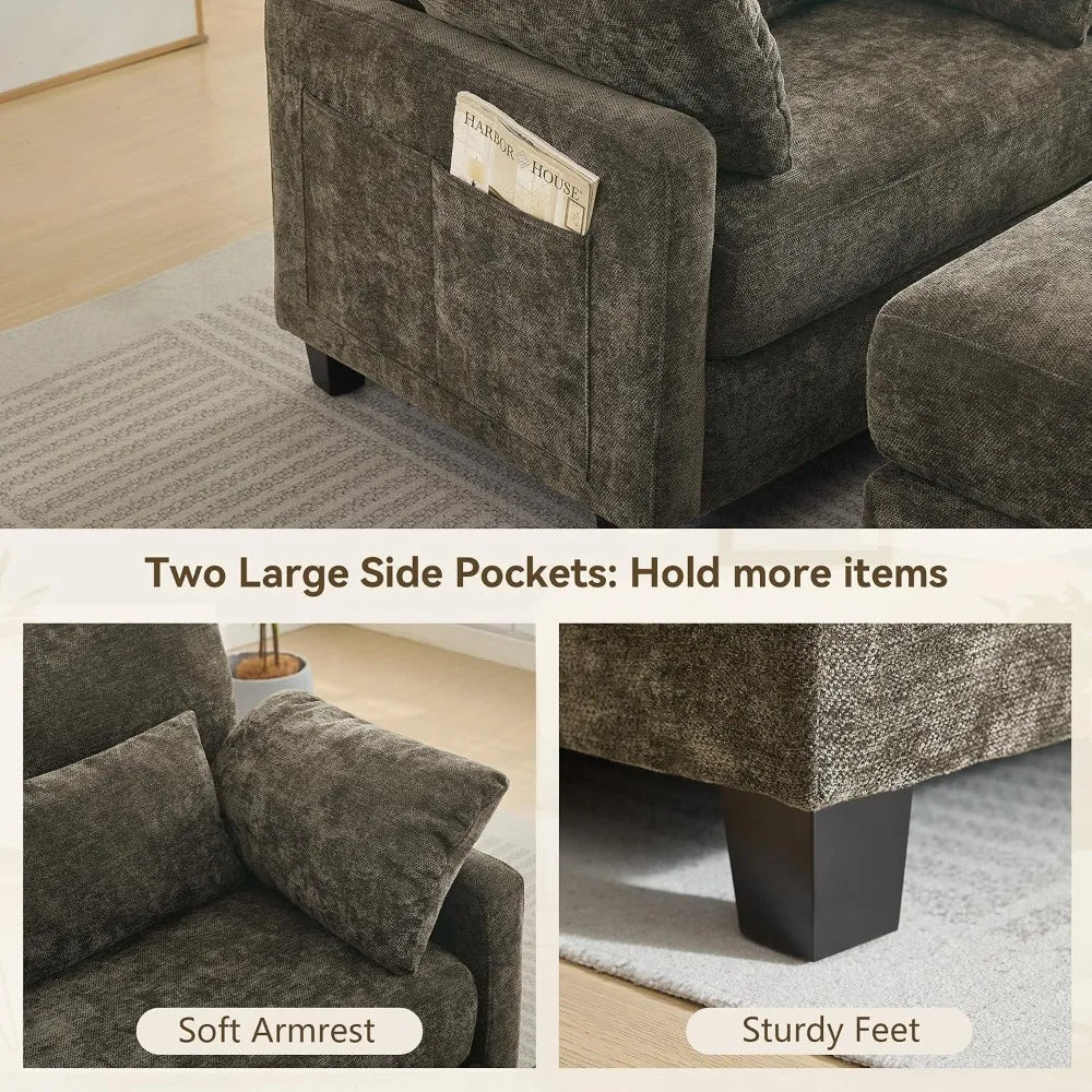 57.5" Oversized Indoor Chenille Chaise Lounge with Ottoman