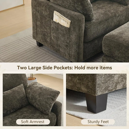 57.5" Oversized Indoor Chenille Chaise Lounge with Ottoman