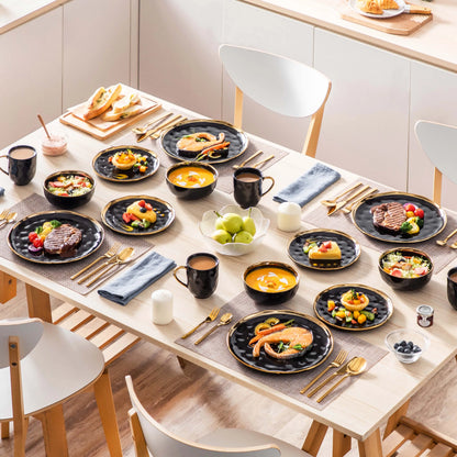 Black with Gold Trim Porcelain Dinnerware Set