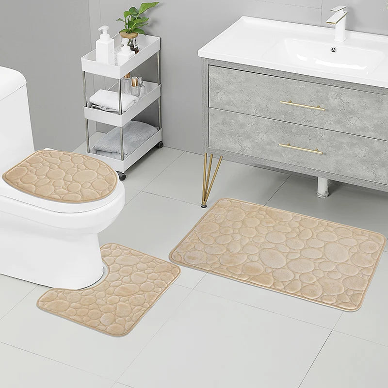 Water-Absorbing Non-Slip Solid Color Bathroom Rug Set