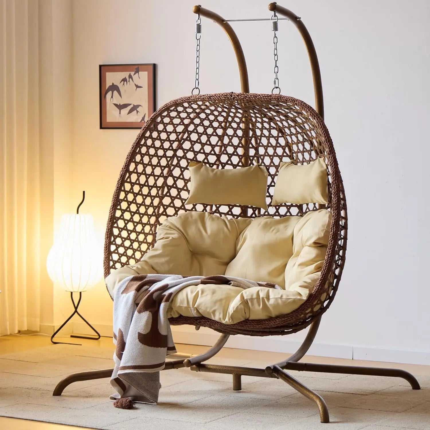 Double Hanging Egg Chair with Stand