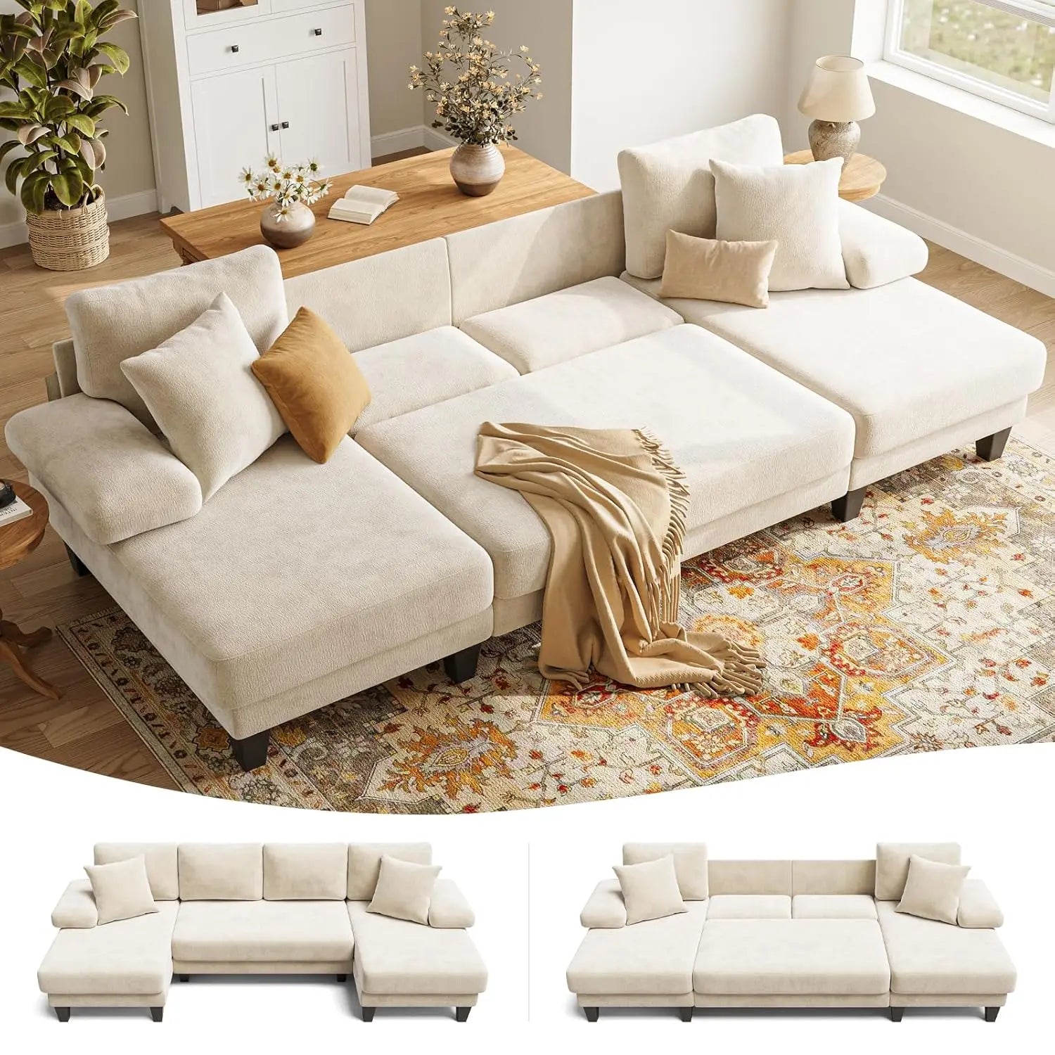 112 Inch Sleeper Sofa with Pull Out Couch Bed