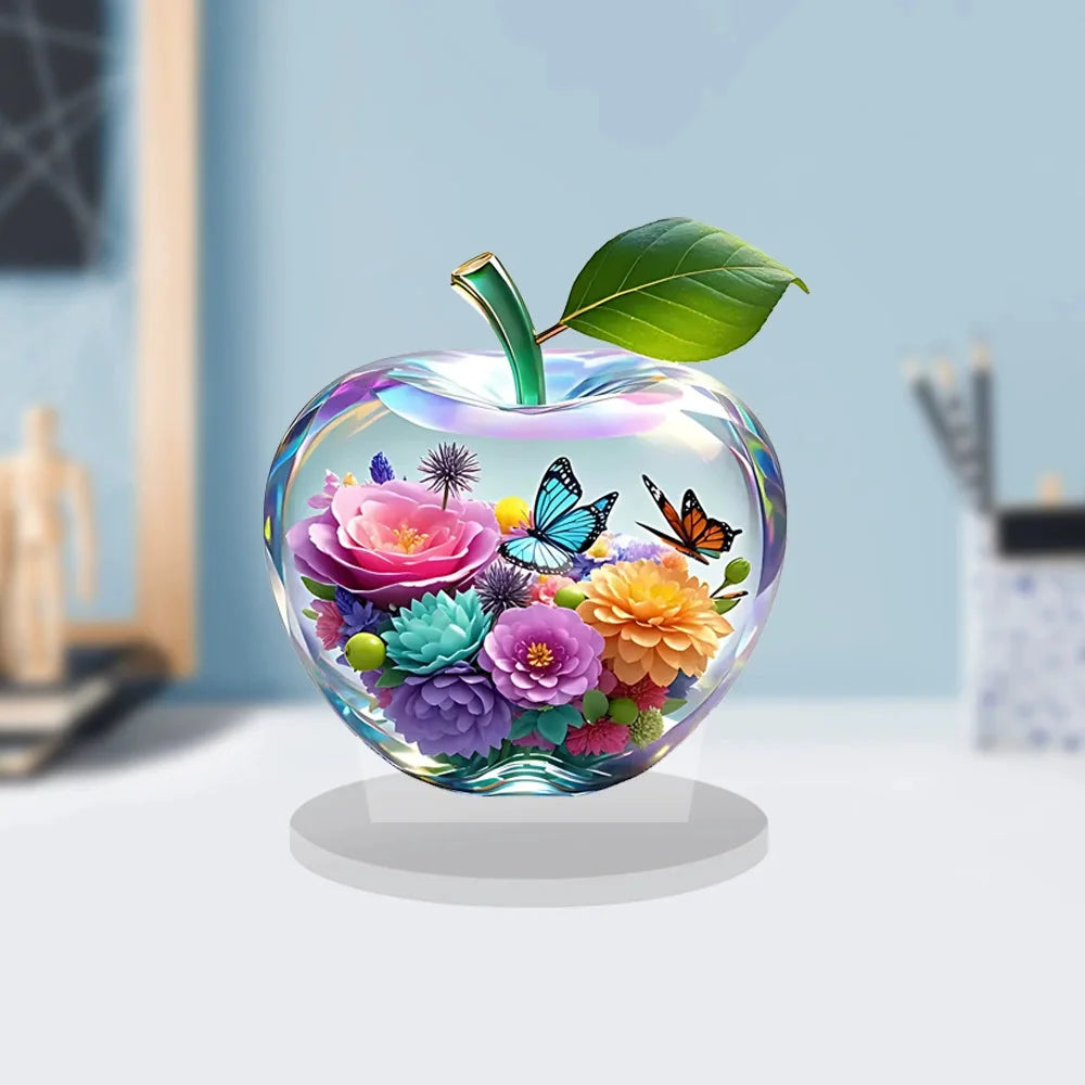 2D Clear Crystal Apple Collectible Figurine