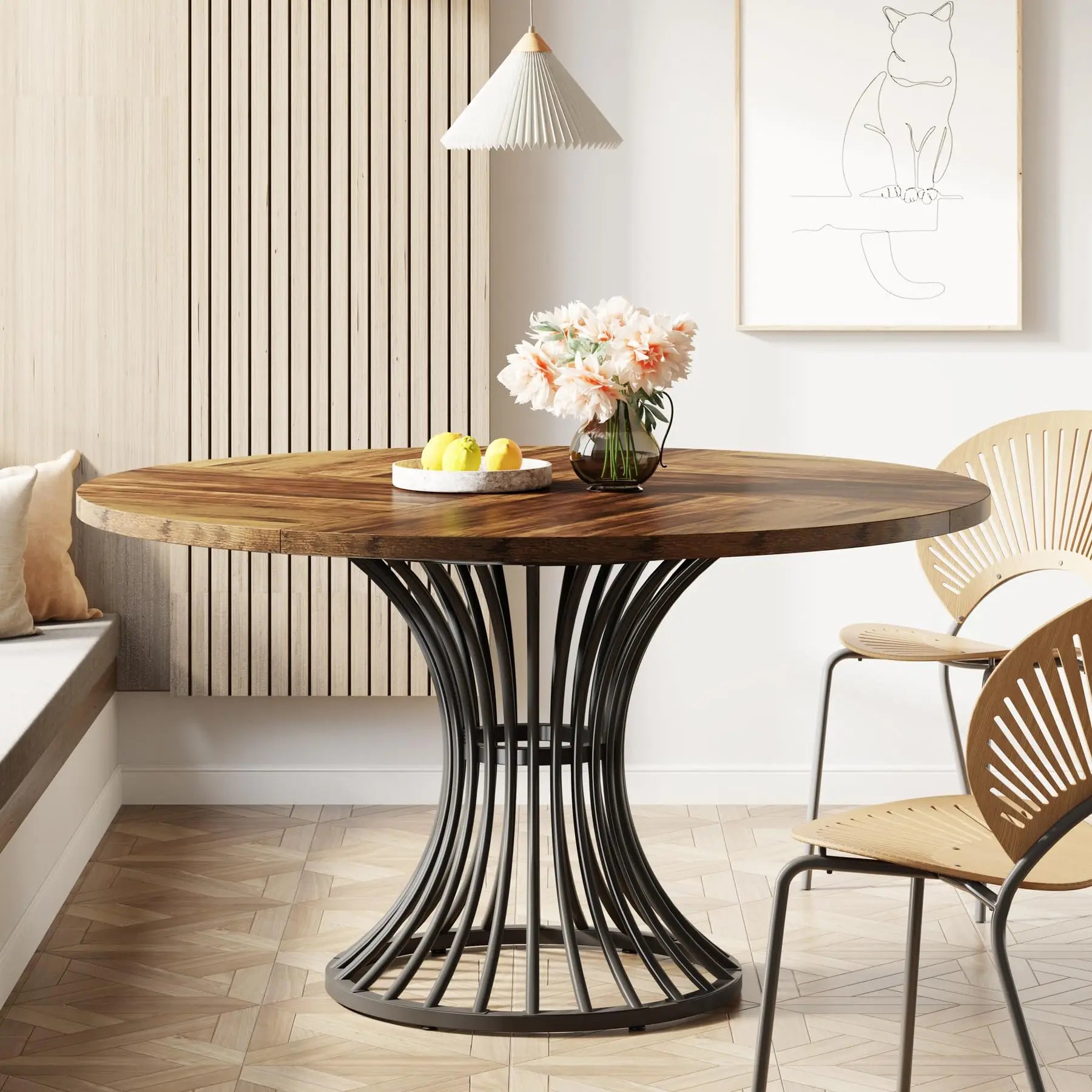 Tribesigns Farmhouse Style Round Dining Table for 4-6 People