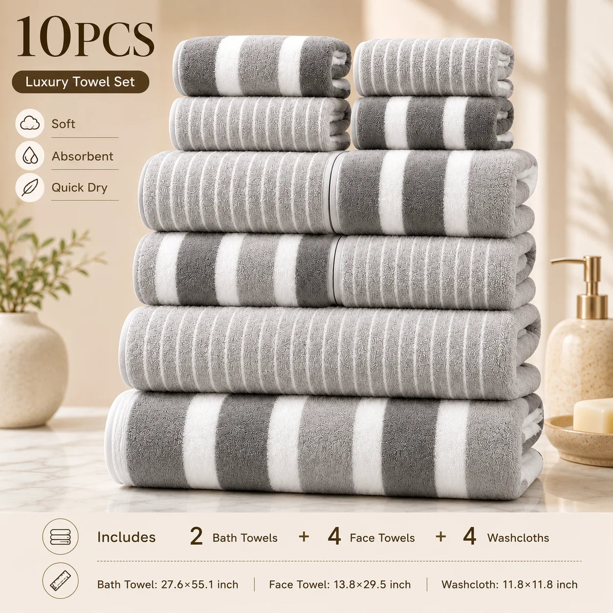 10-Piece Lint Free Ultra Absorbent Towel Set