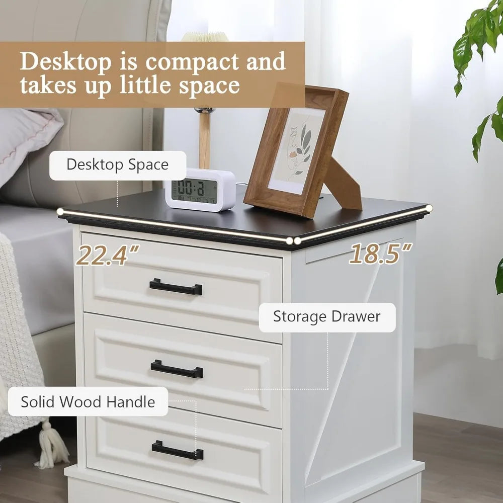 Set of 2 Farmhouse Night Stands with Charging Station
