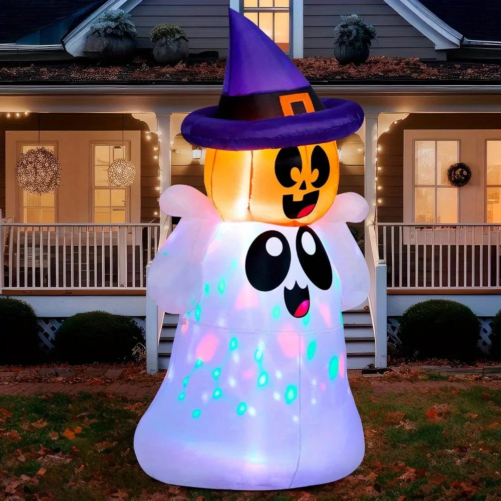 5 Foot Halloween Ghost with Pumpkin Witch Hat Inflatable