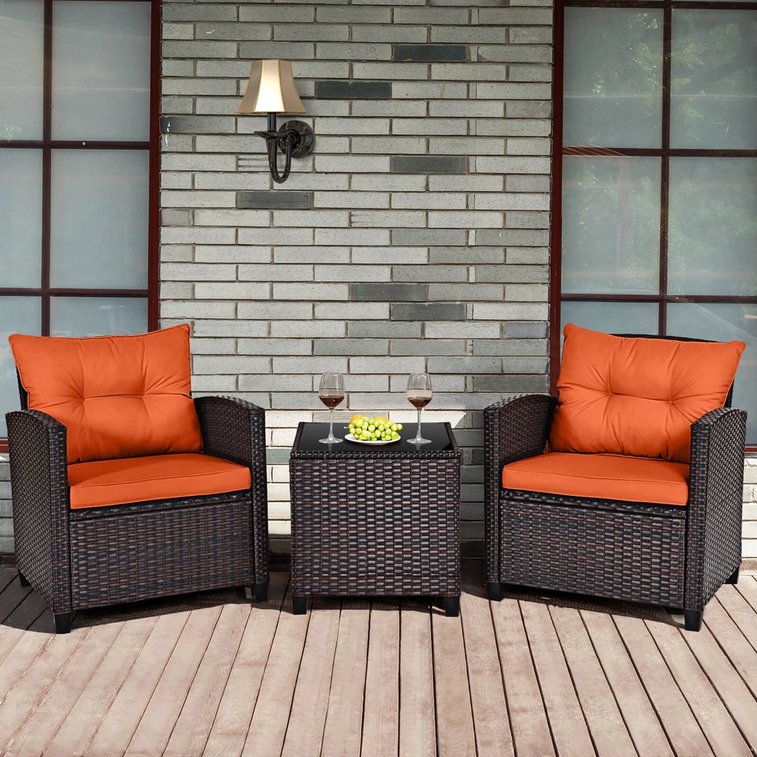 3-Piece Rattan Patio Furniture Set Including 2 Chairs and a Table