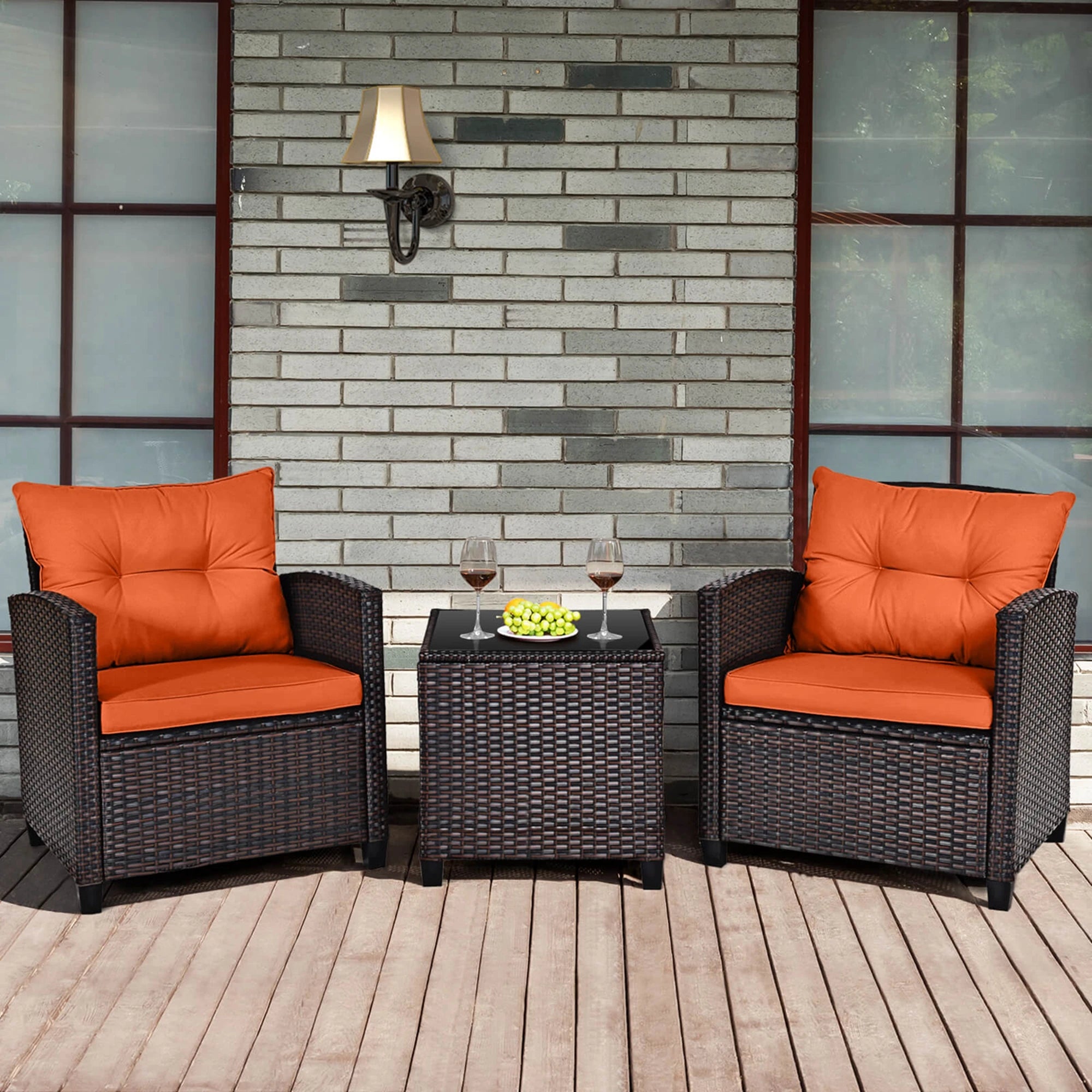 3-Piece Rattan Patio Furniture Set Including 2 Chairs and a Table