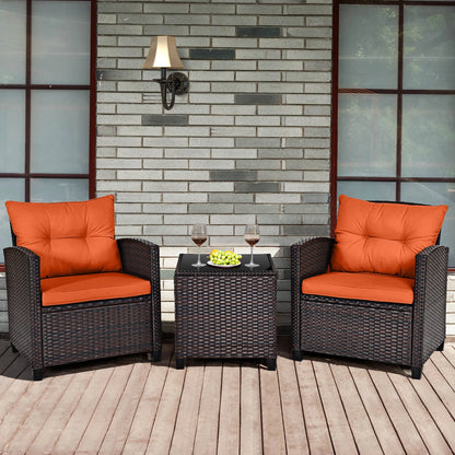 3-Piece Rattan Patio Furniture Set Including 2 Chairs and a Table