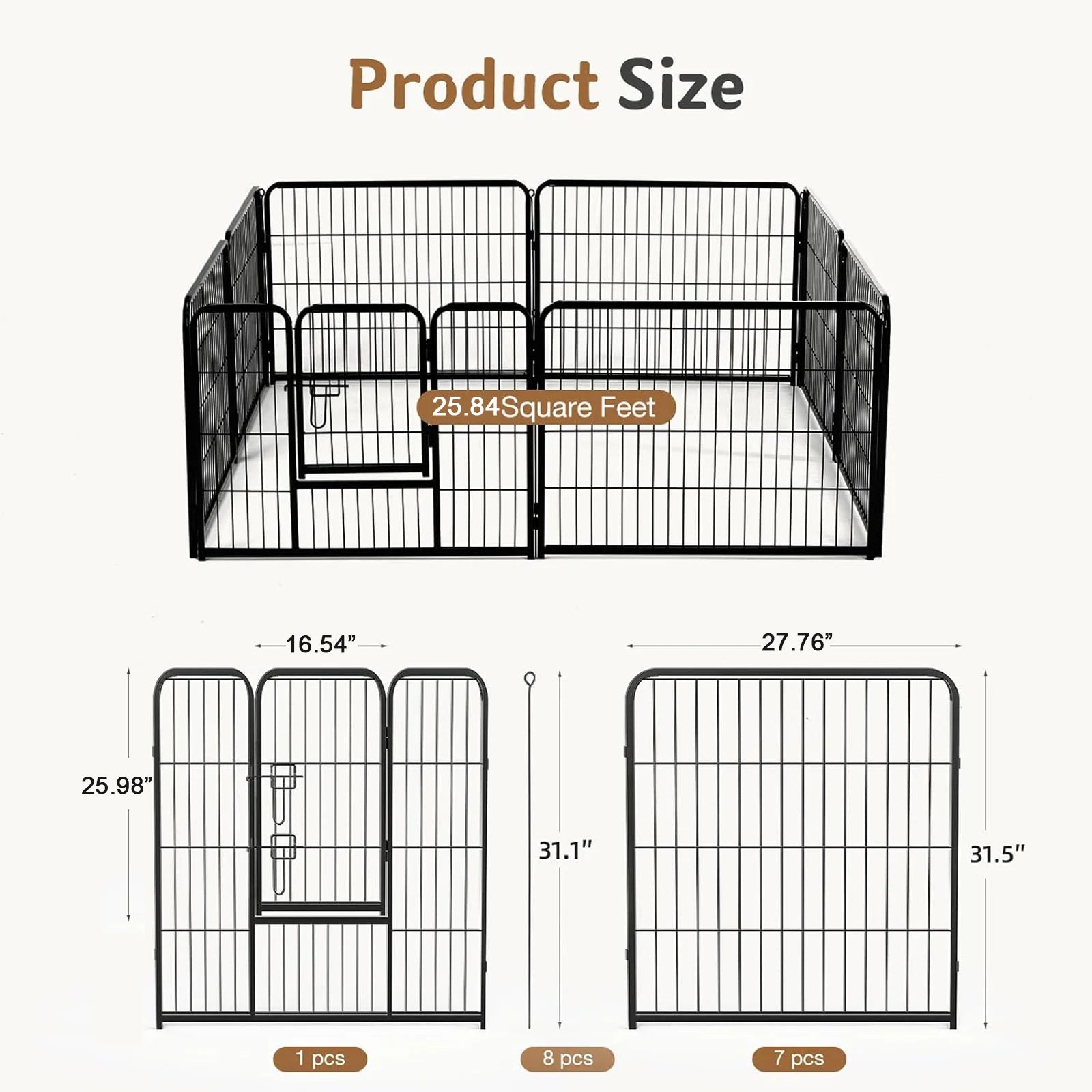 JHK 8 Panel Foldable Metal Dog Playpen