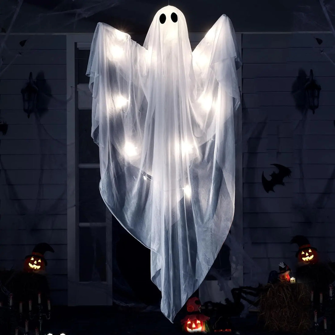 47" Halloween Hanging Light up Ghost with Spooky White LED Light