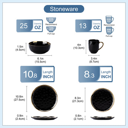 Black with Gold Trim Porcelain Dinnerware Set