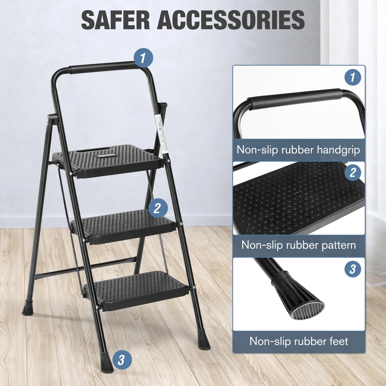 JHK Folding 800 Pound Capacity 2 or 3 Step Ladder Stool with Anti-Slip Pedal