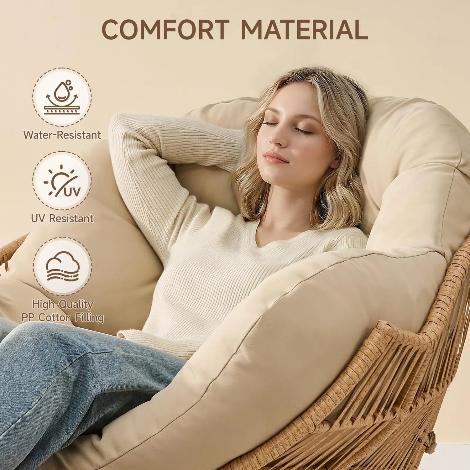 Oversized Wicker Papasan Rocking Chair with Ottoman