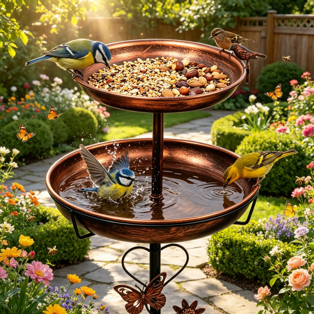 Double-Layer Bird Bath and Feeder