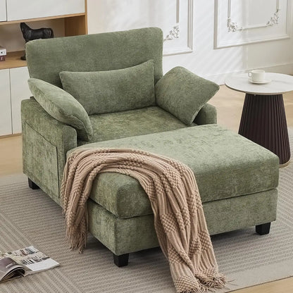 57.5" Oversized Indoor Chenille Chaise Lounge with Ottoman