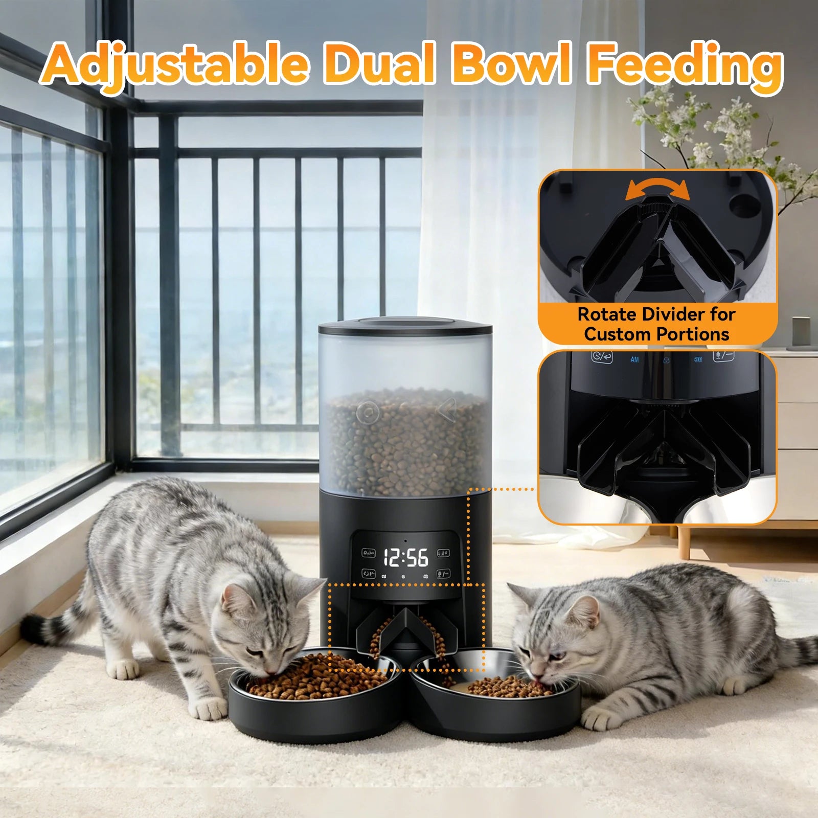 JHK 6L Automatic Timed Pet Feeder with 2 Stainless Bowls