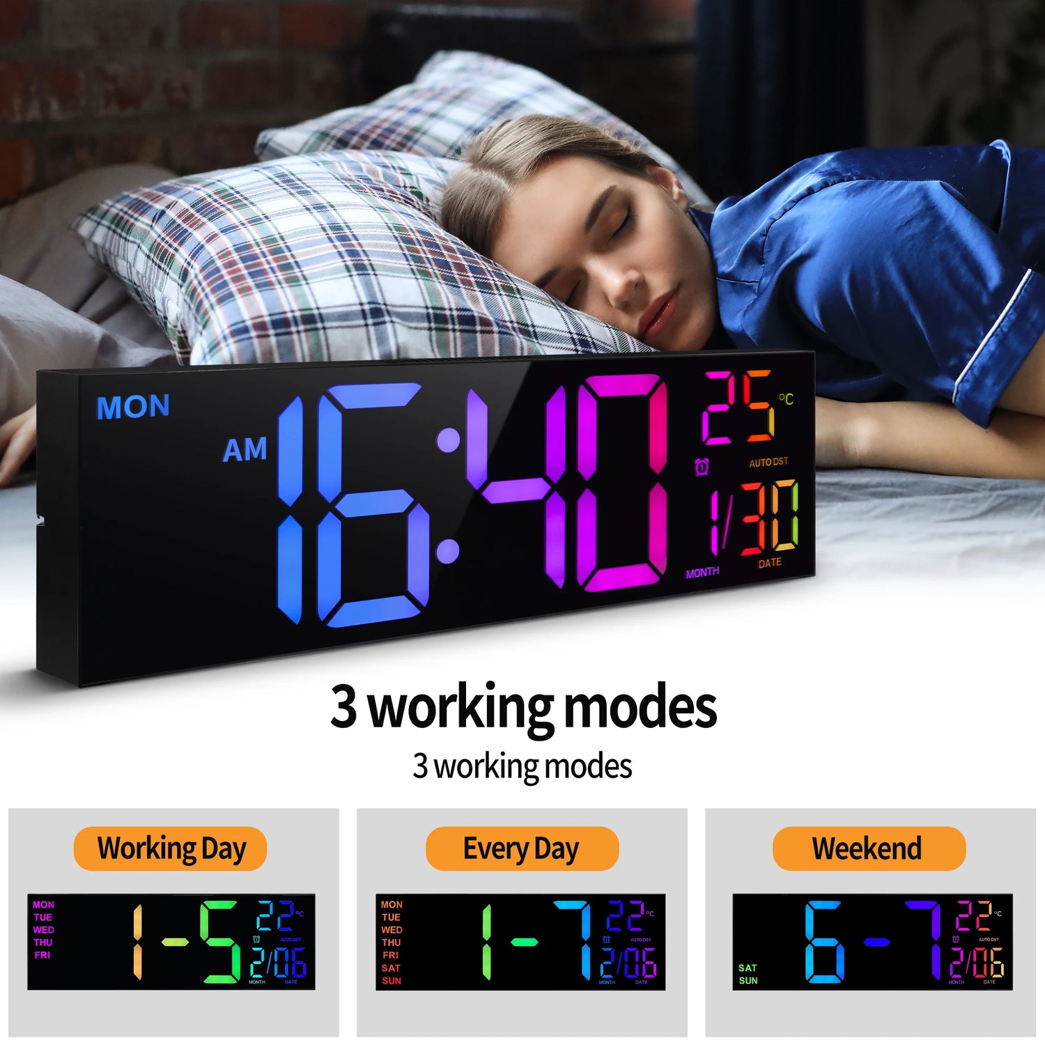 Large Digital Wall Clock, LED Display with Remote