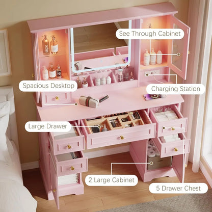 Farmhouse Makeup Vanity with Mirror and Lights, 43&