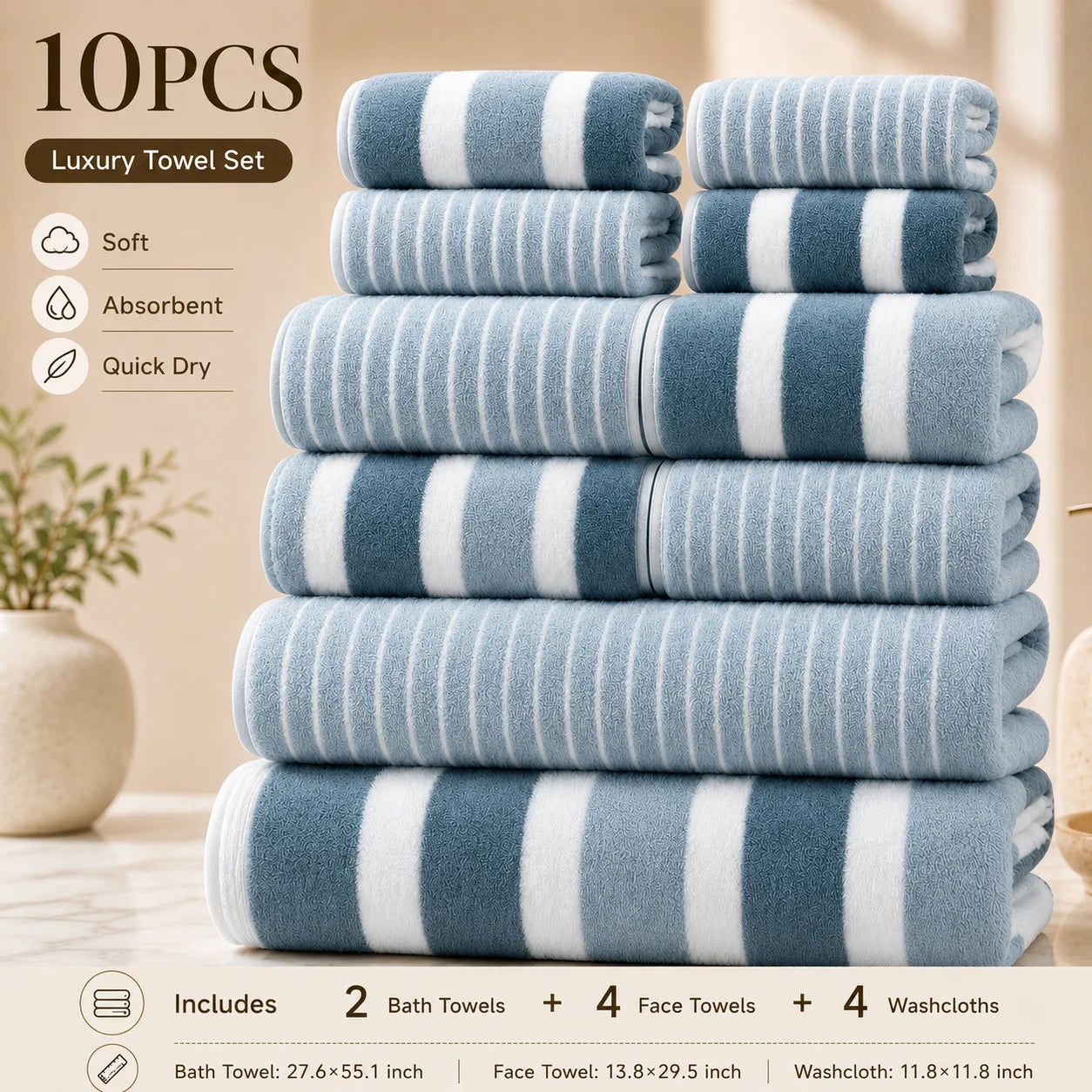 10-Piece Lint Free Ultra Absorbent Towel Set