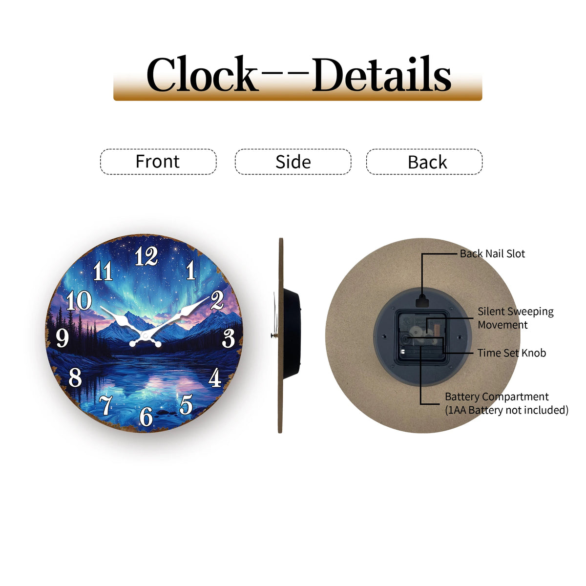 Stunning Aurora Borealis over Mountain Lake Round Wall Clock