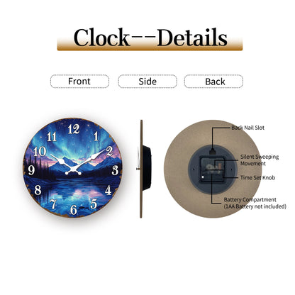 Stunning Aurora Borealis over Mountain Lake Round Wall Clock