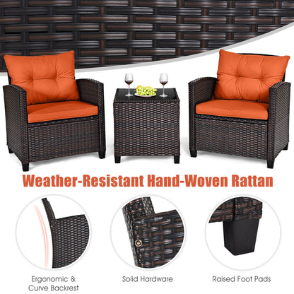 3-Piece Rattan Patio Furniture Set Including 2 Chairs and a Table