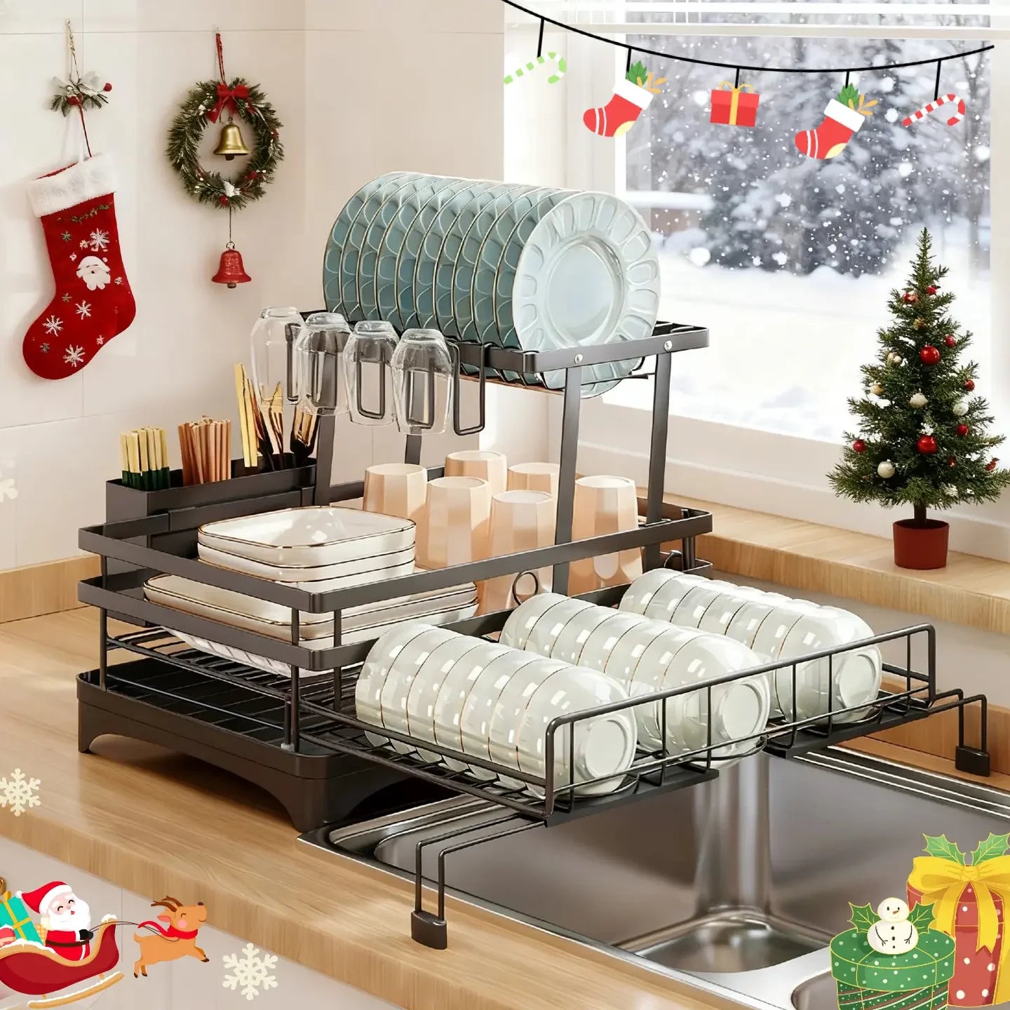 Foldable Two-Level Over Sink Dish Drying Rack