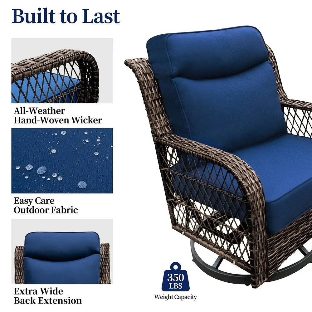 Outdoor Wicker 3-Piece Swivel Rocker Chairs and Table