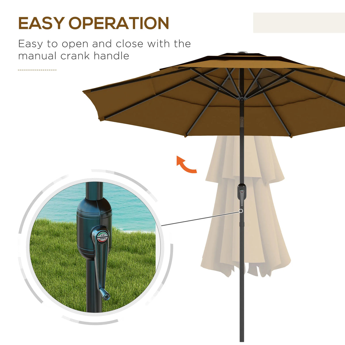 9 Foot 3-Tier Market Style Outdoor Patio Umbrella with Crank Handle