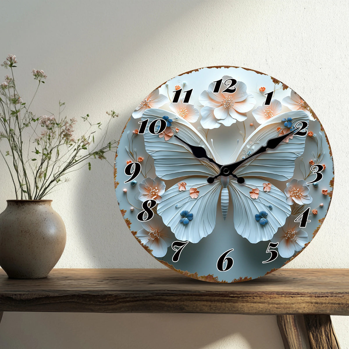 Elegant Butterfly Floral Wall Clock