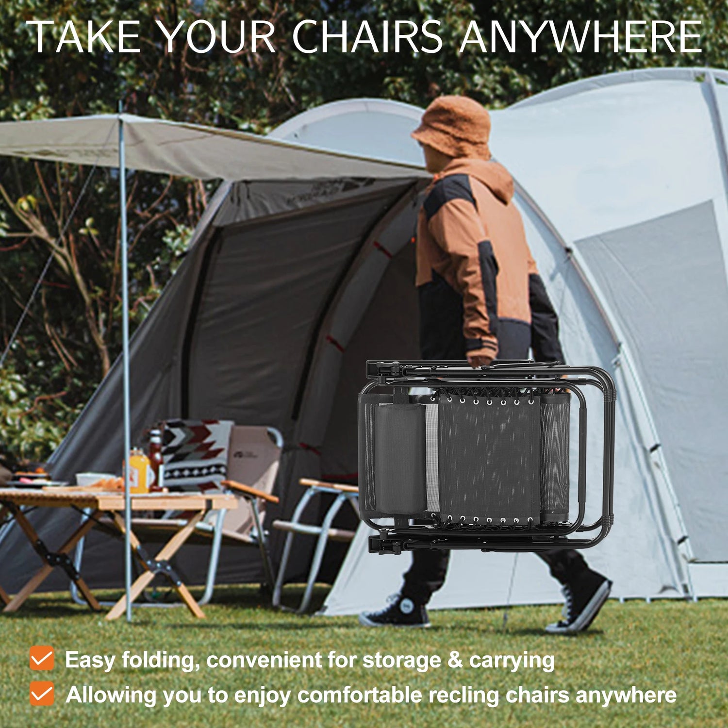 JHK Zero Gravity Portable Recliner Lounge Chairs with Cup Holder